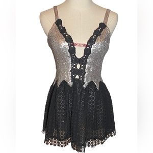 Gimmicks by BKE Buckle Sequined Top Strappy Tank Lace Sexy XS Whimsigoth